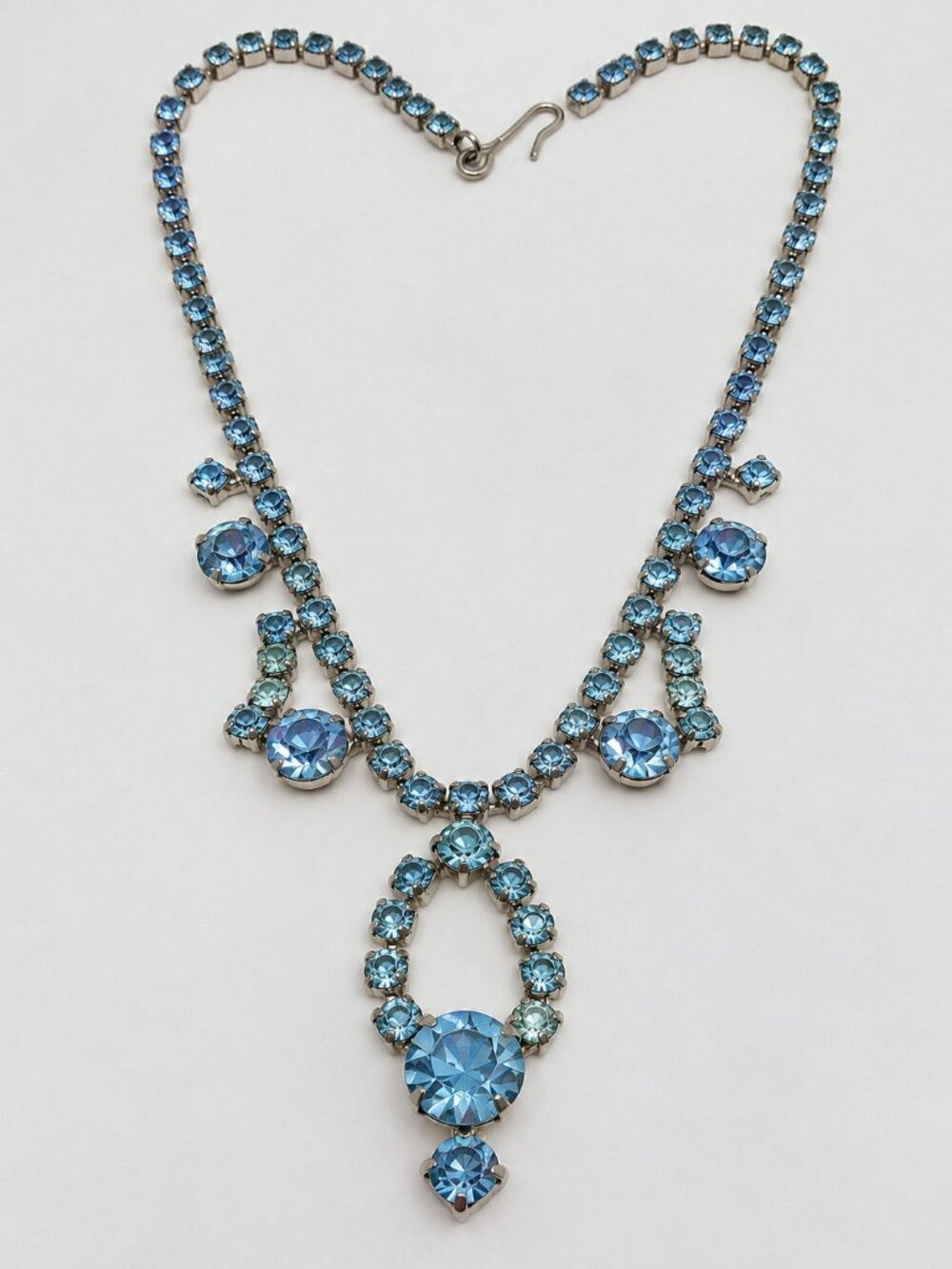 Vintage Aqua Blue Rhinestone Dangle Choker Necklace